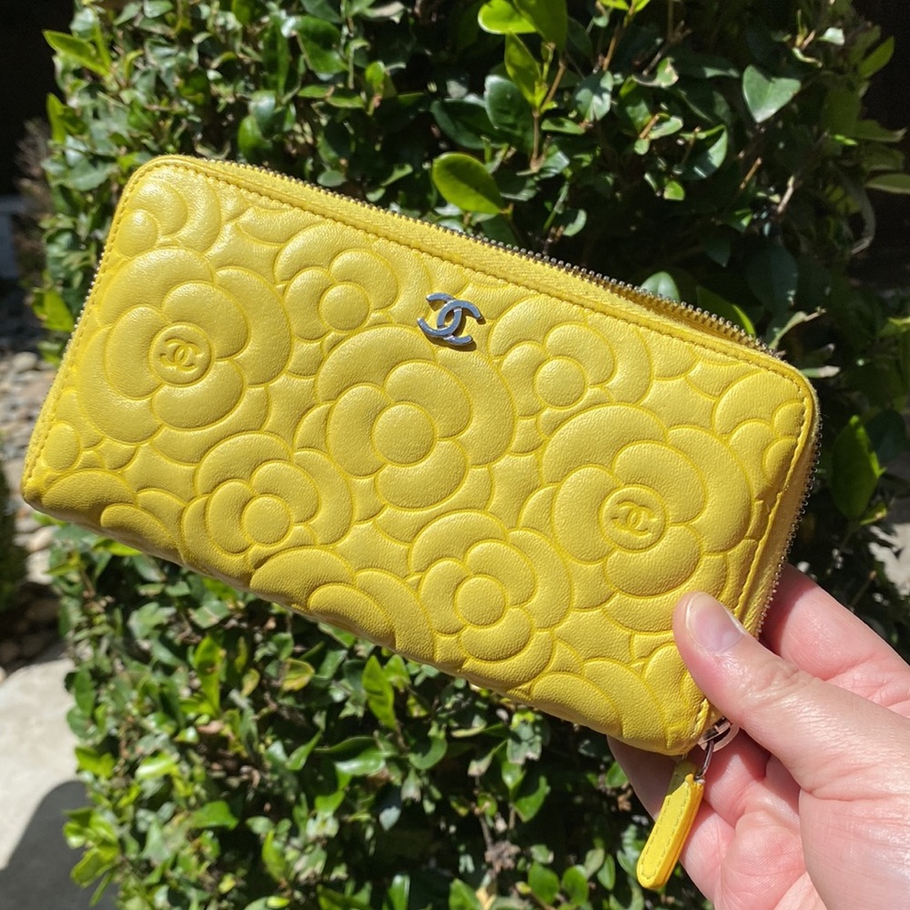 Chanel Camellia Yellow Zip Wallet